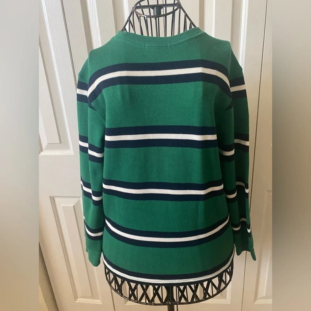 Gap kids navy, green, and white striped shirt